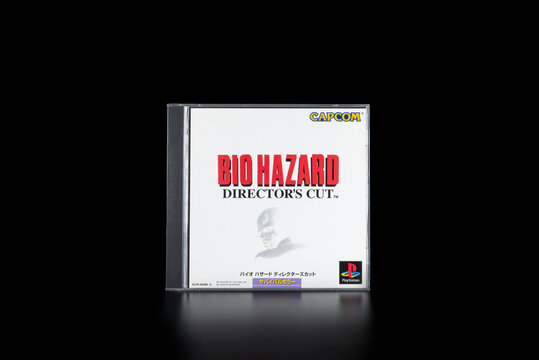 Fukuoka, Japan - october 26, 2021 : Biohazard director's cut by capcom released in 1997 for the sony playstation isolated on black background 