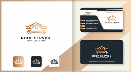 wrench house roof logo template and business card design