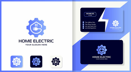 shapes gear plug house logo design and business card