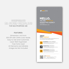 Orange, Yellow, Black Corporate Business DL Flyer Rack Card Template Set for Multipurpose Use with Elegant Look
