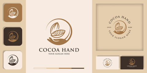 hand cocoa beans logo inspiration for food, bread and chocolate preparations