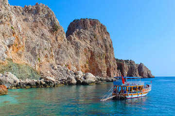 Antalya, Turkey - The yacht tour to Turkey Maldives at famous blue sea at Suluada