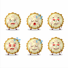 Cartoon character of lemon meringue pie with sleepy expression