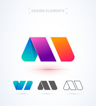 M or W letter logo design template. Modern vector 3d, flat and line art styles