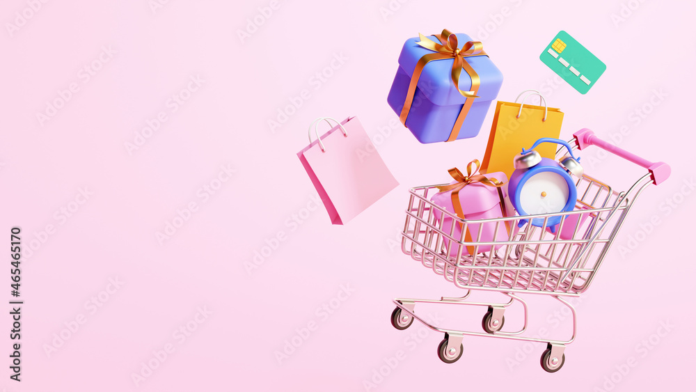 Wall mural 3d shopping cart promo scene