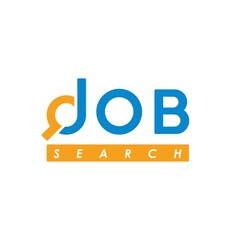 Find Job Logo. Search Job. With magnifying glass icon on a blue and orange color. Premium, simple, and luxury vector design