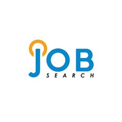 Find Job Logo. Search Job. With magnifying glass icon on a blue and orange color. Premium, simple, and luxury vector design