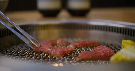 Japanese style bbq Yakiniku with Wagyu beef sliced