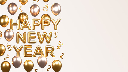 Happy new year 2022 with gift boxes balloons and confetti 3d render illustrations