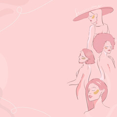 Feminine line art on a pink background vector