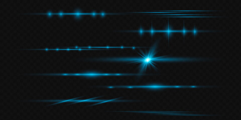 Fototapeta premium White horizontal lens flares pack. Laser beams, horizontal light rays. Beautiful light flares.