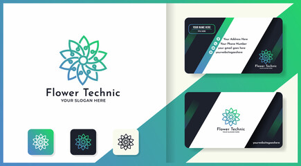circular beauty tech flower logo design and business card