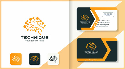 Naklejka premium wrenches brain logo design use dot molecule and business card