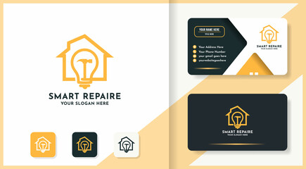 hammer bulb house combination logo and business card design