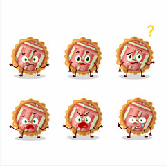 Cartoon character of rhubarb pie with what expression