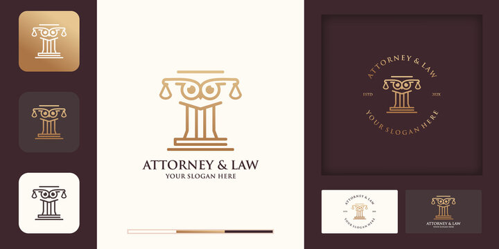 owl law pole logo design use line concept and business card