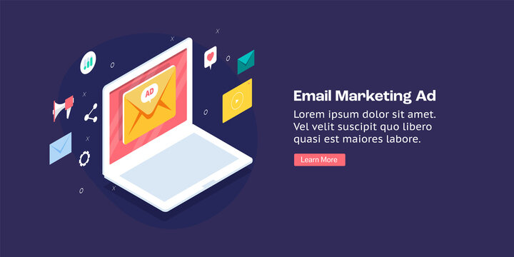 Email Advertising Strategy For Successful Digital Marketing Campaign, Information Technology And Communication , Advertising Email Message Concept, Web Banner 3d Style Template With Text.