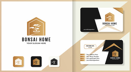 Fototapeta na wymiar bonsai house logo design and business card