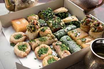 Fresh homemade Baklava middle eastern sweet dessert food pastry cakes