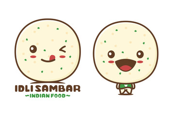 cute idli sambar cartoon mascot. indian food vector illustration