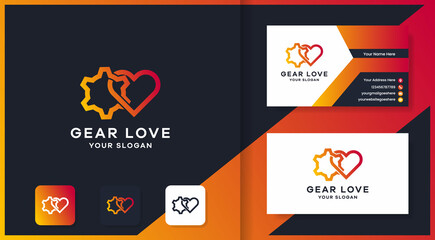 Fototapeta na wymiar gear love logo design and business card