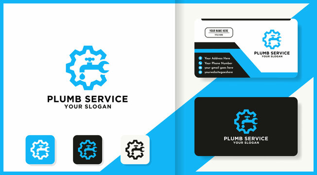 faucet gear tool combination logo and business card design - Powered by Adobe