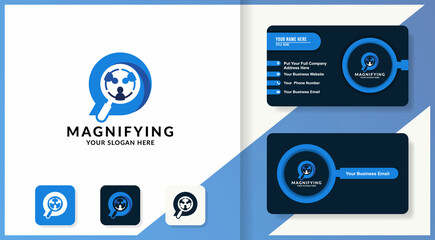 magnifying chat team combination logo and business card design