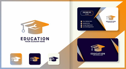 wrench toga hat combination logo and business card design