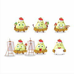 Artistic Artist of slice of key lime pie cartoon character painting with a brush