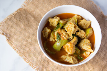 Fish Ball Red Curry with Eggplant in a White Cup Thai Food