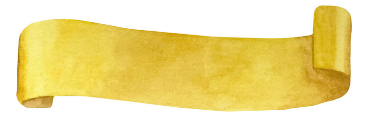 Watercolor gold ribbons. Old scroll paper, rolled banner. Gold abstract ribbons banners