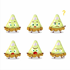 Cartoon character of slice of key lime pie with what expression