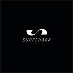 black and white logo design shark and wave combination on letter 