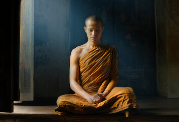 Buddhist monks vipassana meditate to calm the mind. The brain will refresh the secretion of...