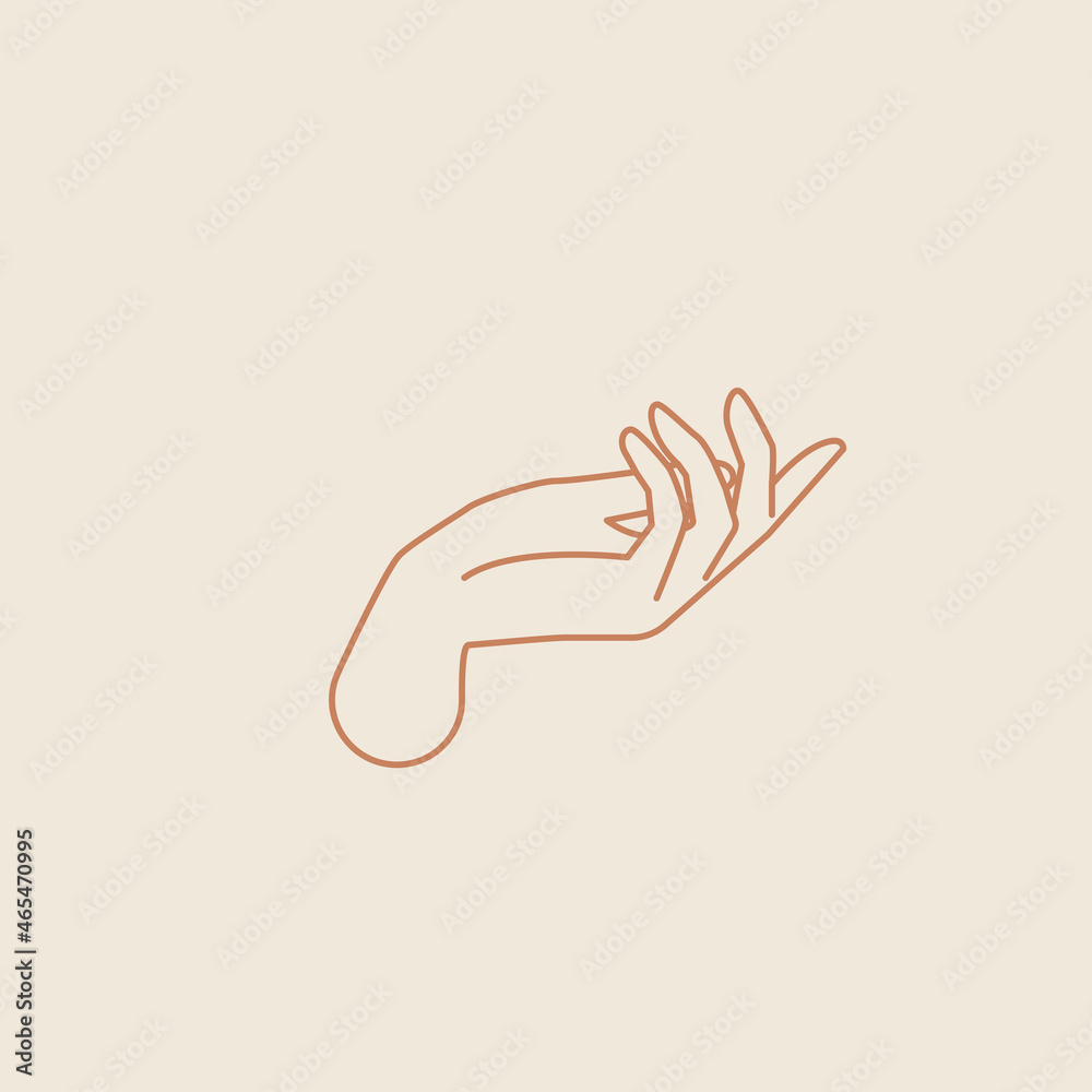 Poster mystic palm hand vector linear drawing on beige background