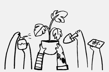 New normal hobby doodle vector, with plant parent