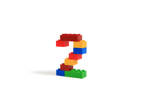Arabic number symbol 2 from colorful plastic brick block constructor isolated on white background. Image with Clipping path