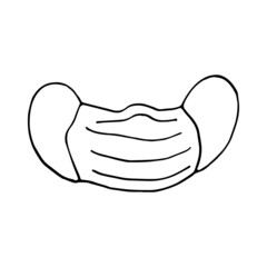 medical mask hand drawn doodle. vector, scandinavian, nordic, minimalism, monochrome. icon. protection.