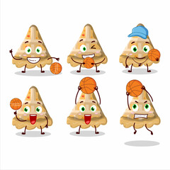 Talented slice of peach pie cartoon character as a basketball athlete