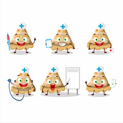 Doctor profession emoticon with slice of peach pie cartoon character