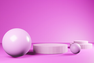3d rendering stereoscopic gradient pink background with light and shadow spherical objects for design and illustration work