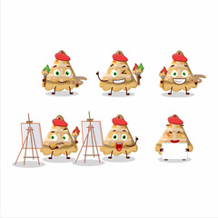 Artistic Artist of slice of peach pie cartoon character painting with a brush