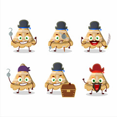 Obraz premium Cartoon character of slice of peach pie with various pirates emoticons