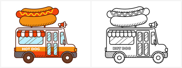 Hot dog van coloring page for kids