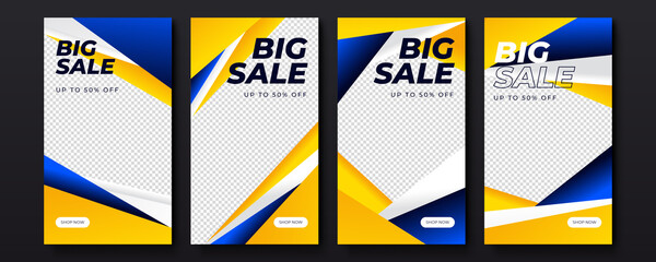 Blue yellow vector illustration Sale banner template design, Big sale. Super Sale, end of season special offer banner. New Year sale discount banner template promotion design for business