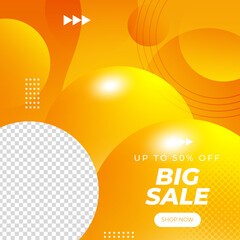 Vector square web banner templates for big and mega sale with yellow square elements.
