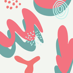 Fototapeta na wymiar Minimalist abstract nature art shapes collection. Pastel color doodle bundle for fashion design, summer season or natural concept. Modern hand drawn plant leaf and tropical shape decoration set.