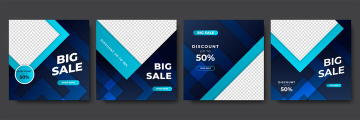 Square template set for banner sale promotion, presentation, flyer, poster, invitation. Web banner templates for big and mega sale with geometric elements and photo college. Vector illustration.