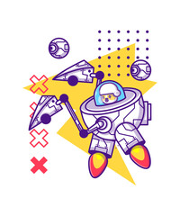 Cute Robot with Cat Cartoon Character Illustration