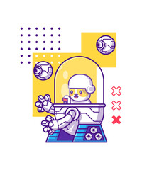 Cute Robot with Cat Cartoon Character Illustration